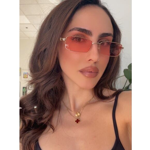 NEW Gucci GG1600S Gold Chain Pink Rectangule Sunglasses $650 main image 4